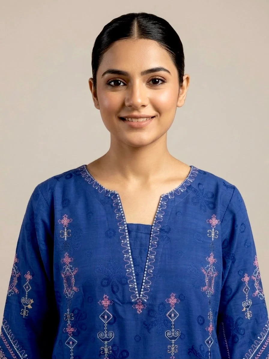 Blue embroidered 2 pc